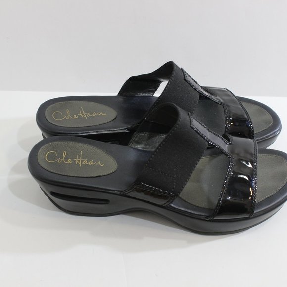 COLE HAAN Black Chunky Patent Leather Sandal 9 - Picture 3 of 12